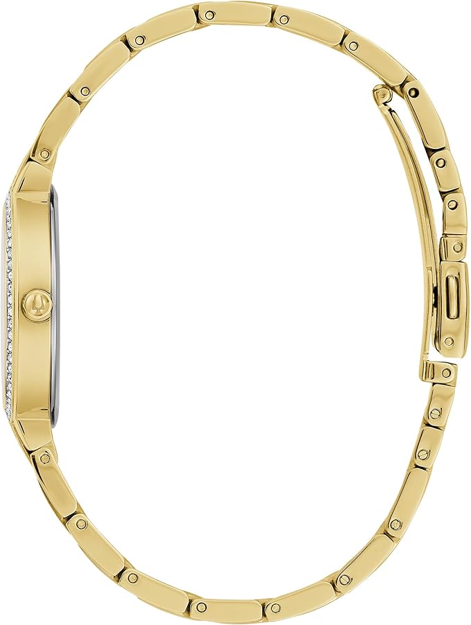 Bulova-Ladies' Crystal Gold-Tone Stainless Steel Box Set with White Mother-of-Pearl Dial 3-Hand Quartz-Watch