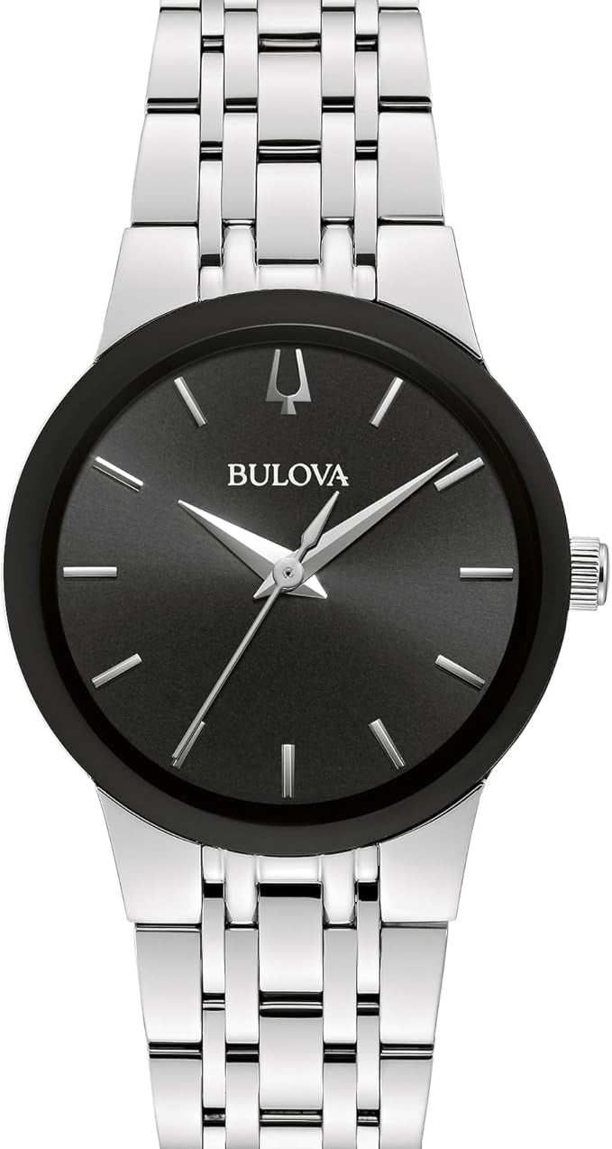 Women Ladies' Modern Stainless Steel 3-Hand Quartz Watch, Black Dial Style