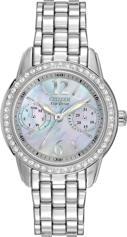 Citizen Women's Eco-Drive Dress Classic Crystal Watch in Stainless Steel, Mother of Pearl Dial, 32mm